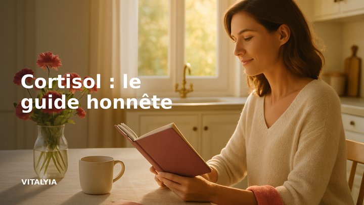 Femme calme dans une cuisine lumineuse pour illustrer un guide honnête sur le cortisol