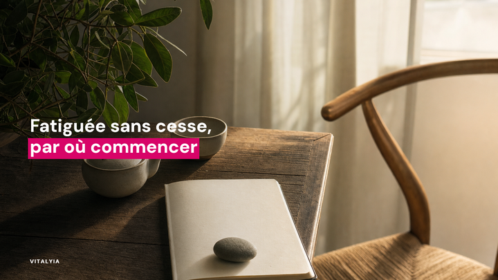 Table en bois avec une théière, une tasse, un carnet et une plante verte