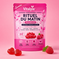 Sachet Vitalyia Rituel du Matin goût framboise, 60 gummies cœur, sur fond rose